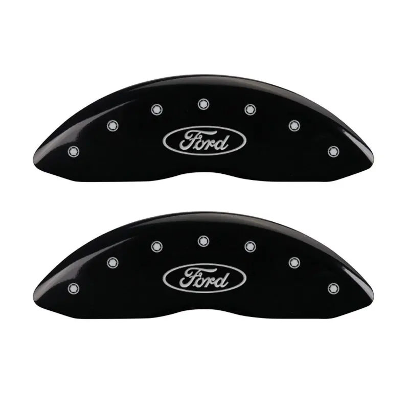 Mgp Engraved 4-Piston Caliper Covers — Oval Ford Logo, Black Finish With Silver Chrome Accents 1