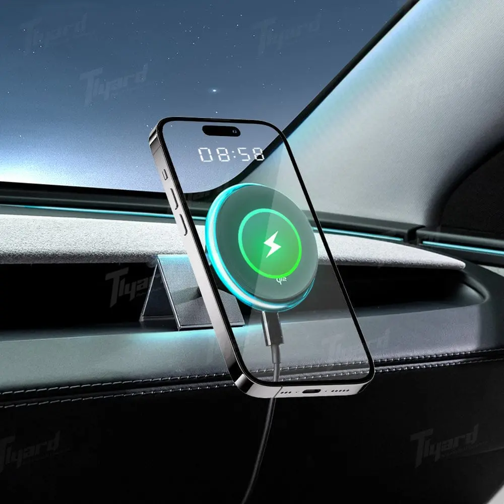 Model 3 & Y 15W Fast Wireless Charging Magnetic Car Phone Holder With Halo Ambient Light For Model 3 Highland/ Y Juniper 1