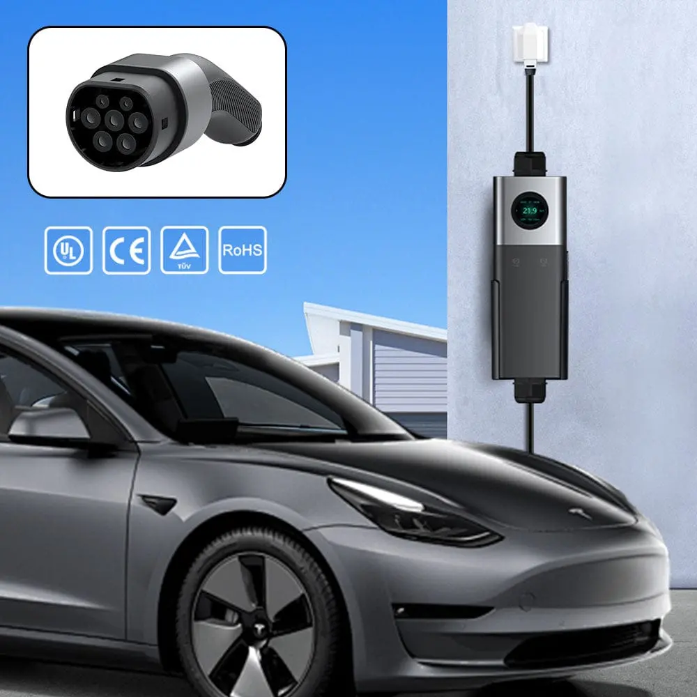 Tlyard Portable Ev Charger 3.5Kw/7Kw/11Kw With Lcd Display Ip65 Waterproof Wall Connector For Tesla 1