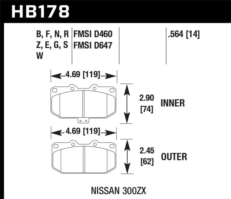 Hawk Hps Street Front Brake Pads Compatible With 2006–2007 Subaru Wrx, 1989–1996 Nissan 300Zx, And 1989–1993 Skyline Gt-R 1