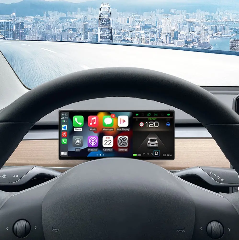 9" Carplay Front Camera Smart Lcd Dashboard Heads Up Display Tesla Model 3 & Y 1