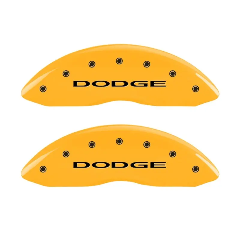 Mgp Engraved Front Caliper Cover Set — Dodge-Specific, Yellow Finish With Black Charcoal Accents, No Stripes 1
