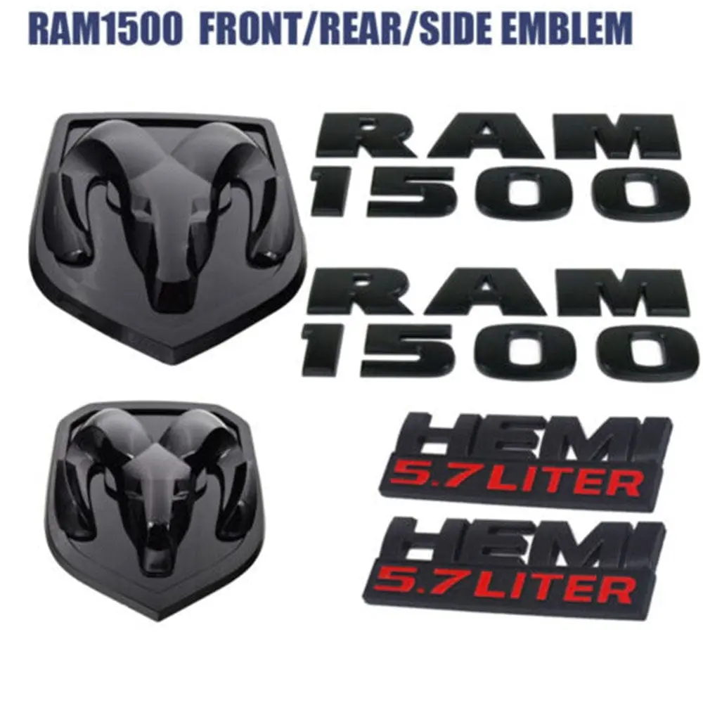 6Pcs New Black Dodge Ram 1500 Grill Tailgate Side Hemi 3D Emblem Badge 1