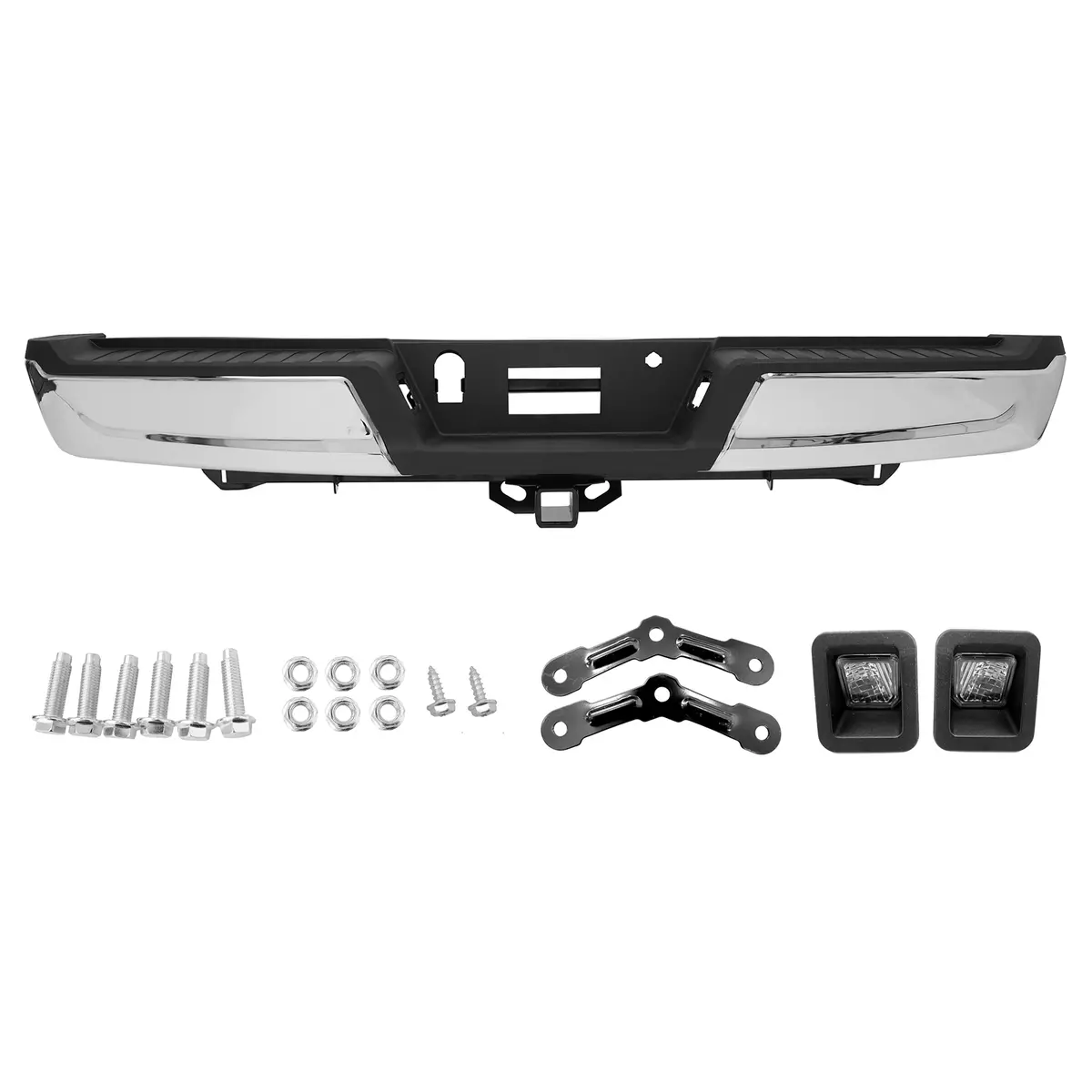 Fit For Ford F-150 21-23 Chrome Rear Bumper Assembly W/Max Tow W/O Sensor Holes 1