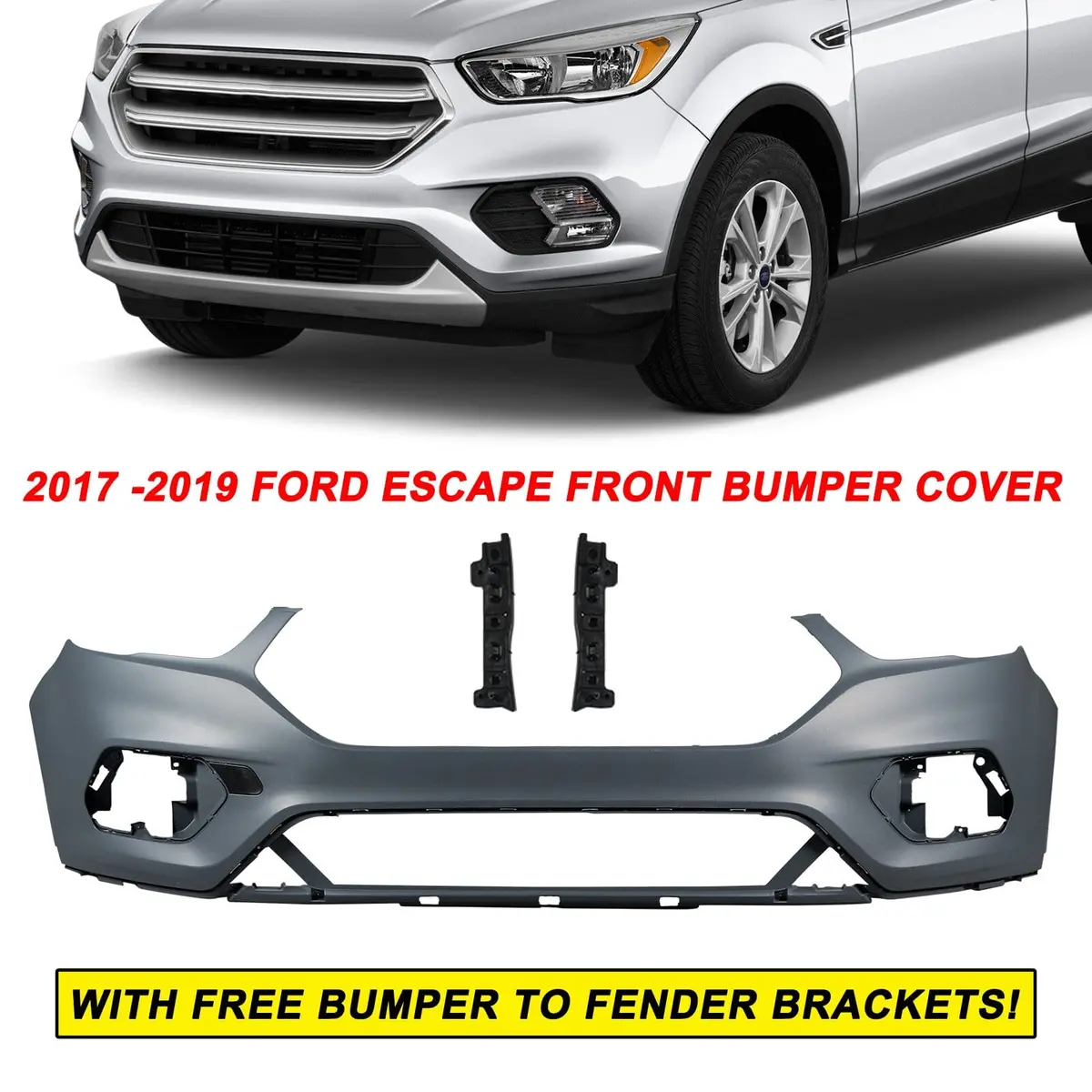 Front Bumper Cover Fit For Ford Escape 2017-2019 Primed Plastic Black Style New 1