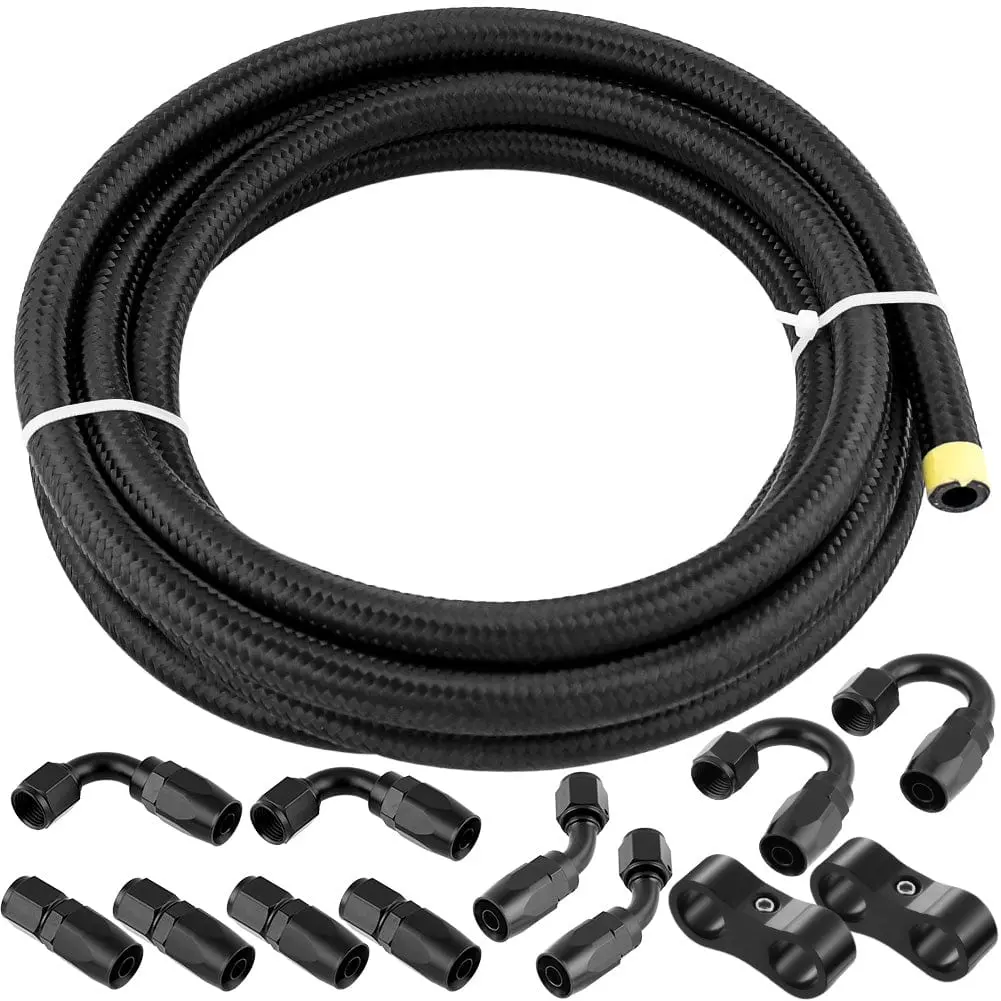6An Ptfe Fuel Line Hose Kit 5/16" Nylon Braided 20Ft Fuel Hose Fitting Kit Black 13Pcs 1