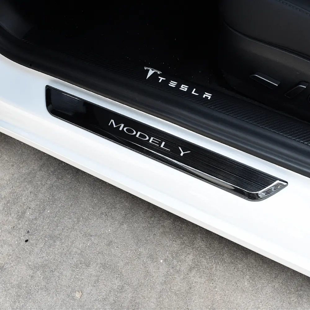 Led Illuminated Welcome Pedal Door Sill Protector(4 Pieces) For Model 3/ Y 4