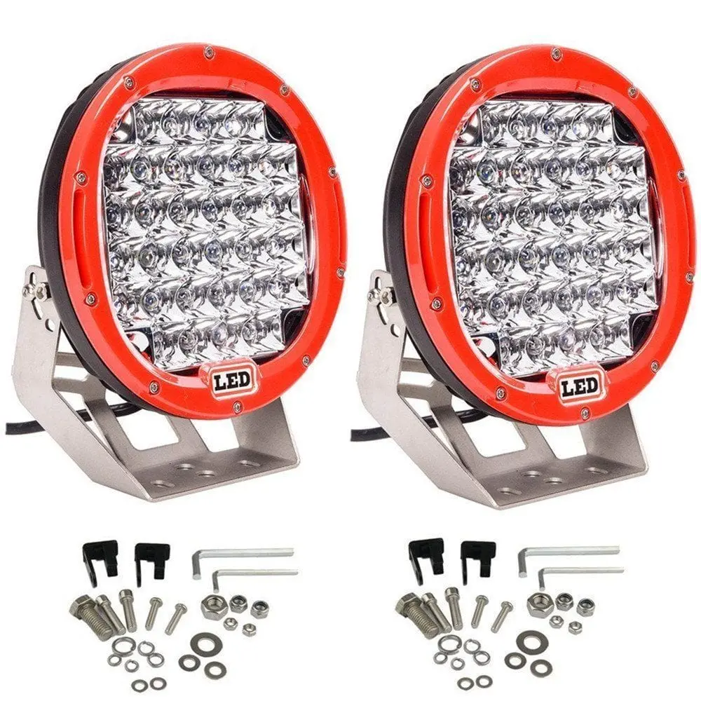 2X 9" Inch 96W Cree Round Spot Led Driving Work Light Offroad Jeep 4Wd Suv Red 1