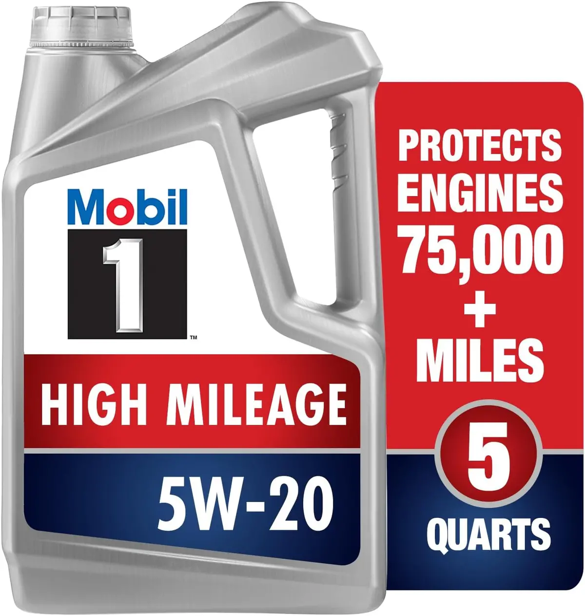Mobil 1 High Mileage Full Synthetic Motor Oil 5W-20, 5 Quart 1