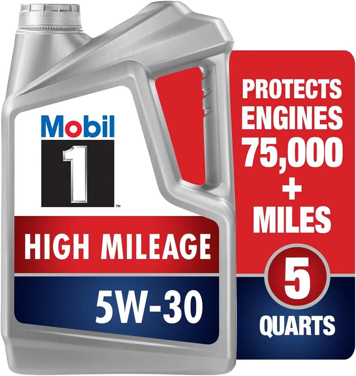 Mobil 1 High Mileage Full Synthetic Motor Oil 5W-30, 5 Quart 1