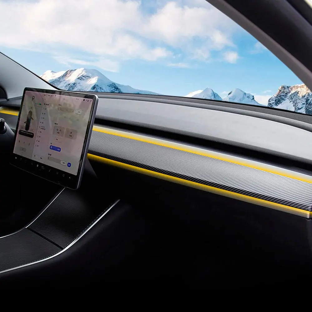Model 3 & Y Dashboard Dash Cover And Door Trim Cover Extension Panels Real Carbon Fiber 1