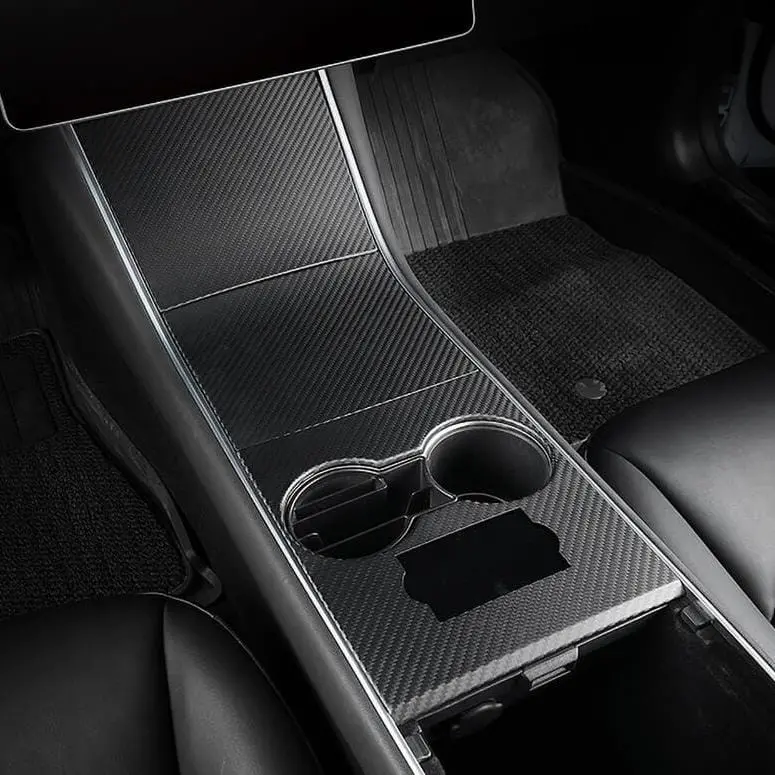 Real Carbon Fiber Center Console Cover + Door Handles For Model 3 & Y 1