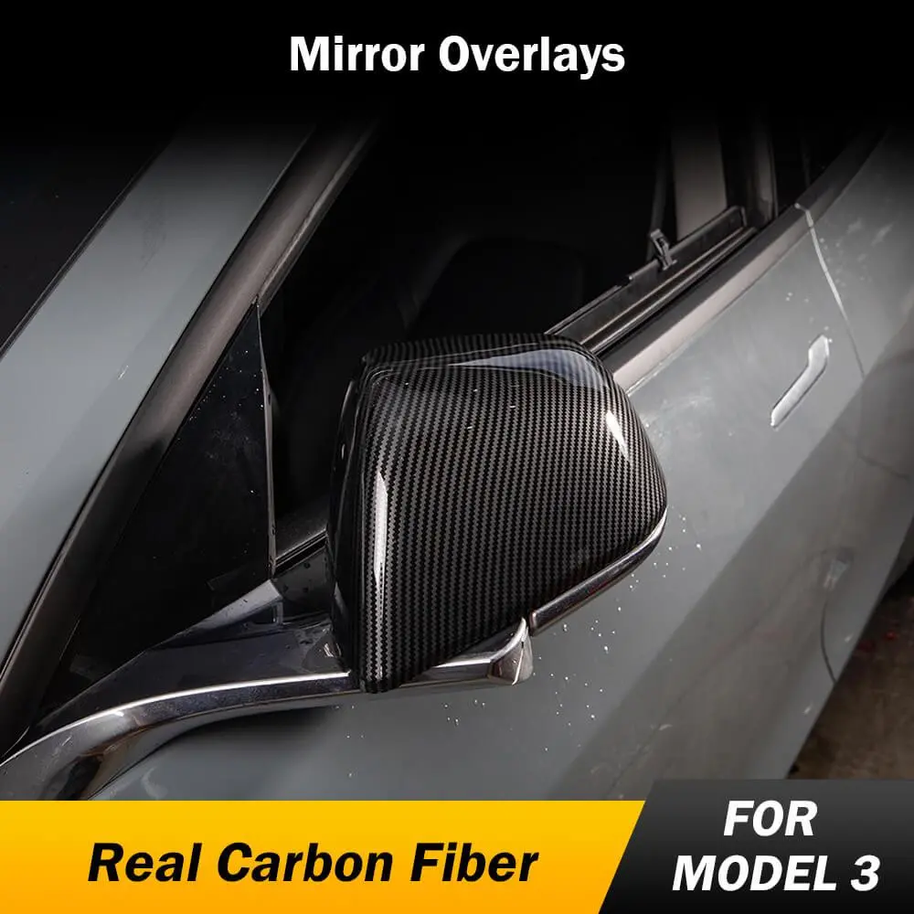 Real Carbon Fiber Mirror Overlays (1 Pair) For Model 3 & Y Highland 1