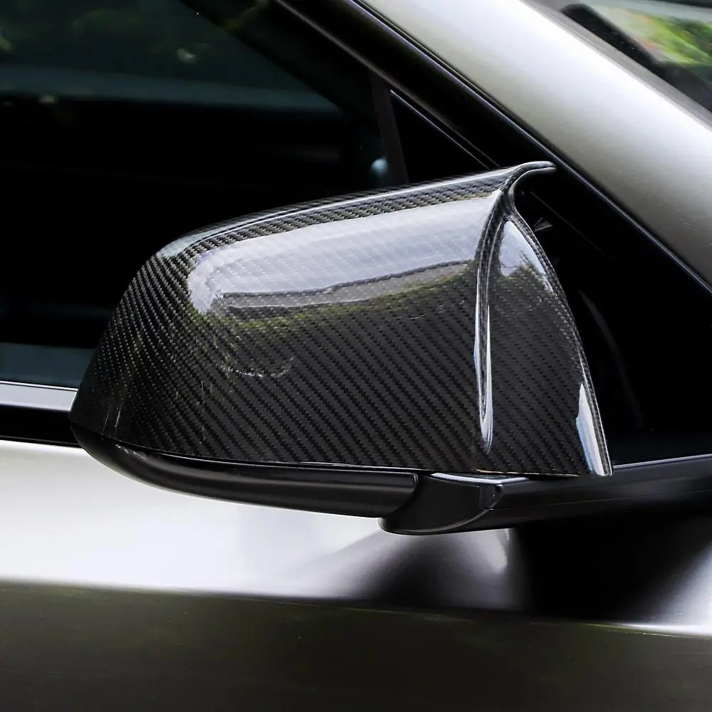 Real Carbon Fiber Rearview Mirror Cover Overlay For Model 3 & Y Highland Ox Horn Style 1
