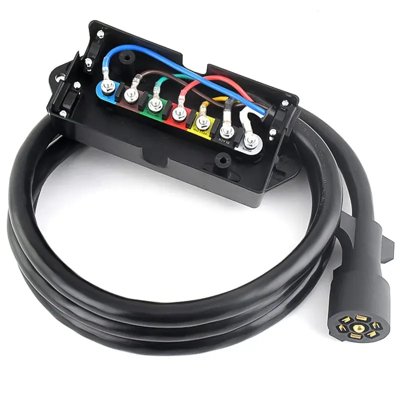 Heavy Duty 7 Way Plug Inline Trailer Cord With 7 Gang Junction Box - 8 Feet 1