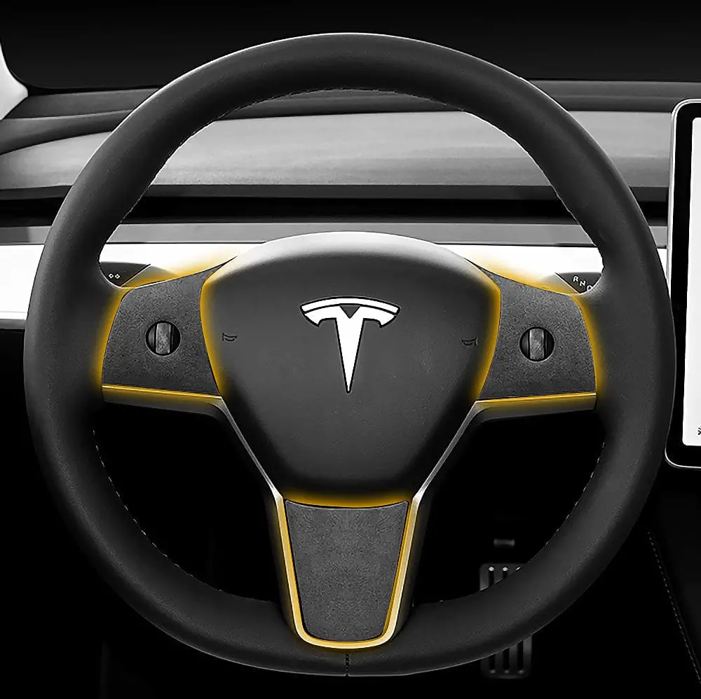 Alcantara Steering Wheel Cover Overlay For Tesla Model 3 & Y 1