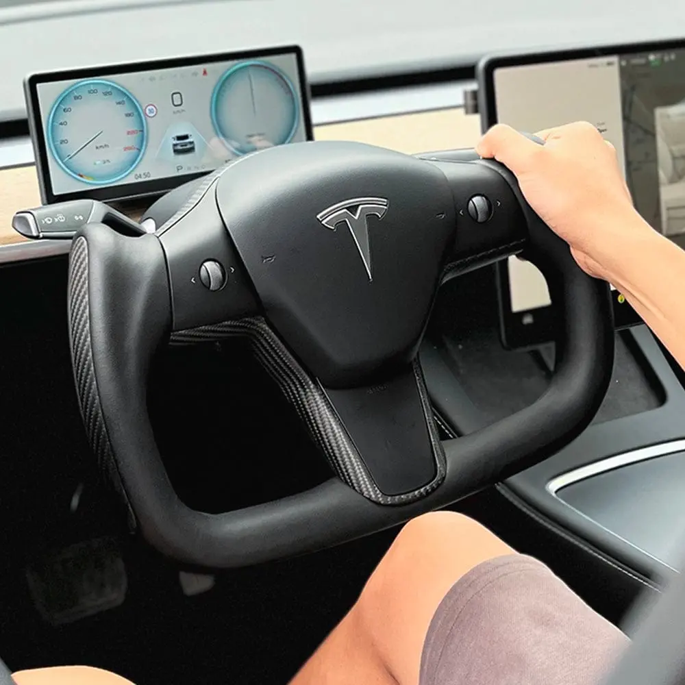 Custom Yoke Style Carbon Fiber Steering Wheel For Tesla Model 3/ Y 1