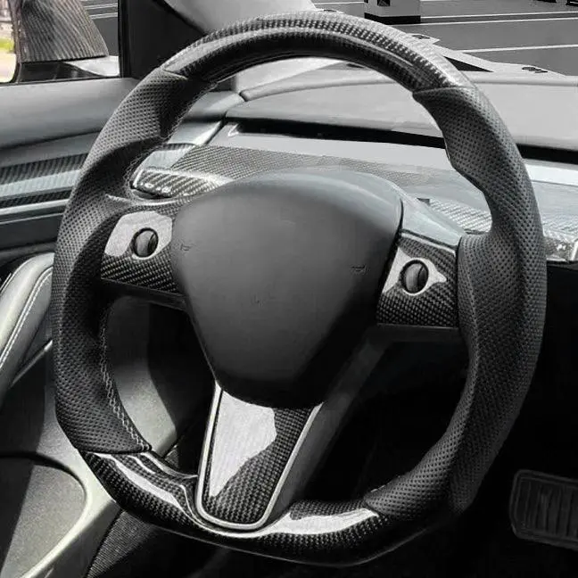 Model 3/ Y Custom Sport Grip Real Carbon Fiber Steering Wheel 1