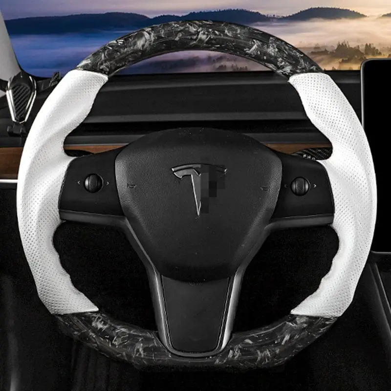 Model 3/ Y Customized Round Nappa Leather Steering Wheel Tesla Modification 1
