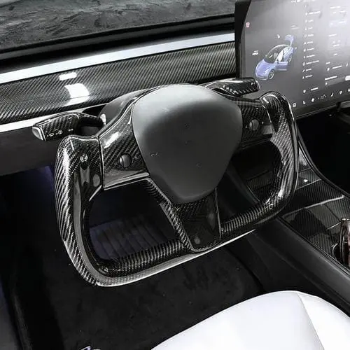Modified Model 3 & Y Yoke Style Full Real Carbon Fiber Heated Steering Wheel 1