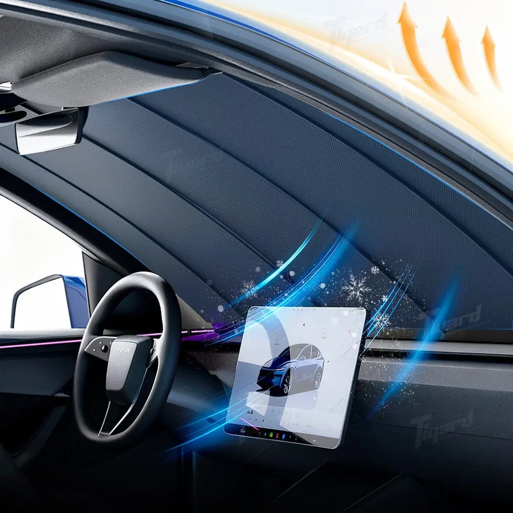 Electric Windshield Sunshade For Model Y/Y Juniper & Model 3/3 Highland Auto-Retractable One-Touch Control Smart Sunshade | Tlyard 1