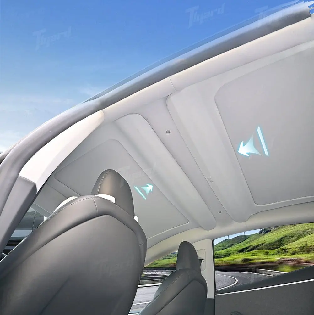 Tesla Model 3/Highland Voice Control Electric Retractable Roof Sunshade Dual-Zone Uv Protection | Tlyard 1