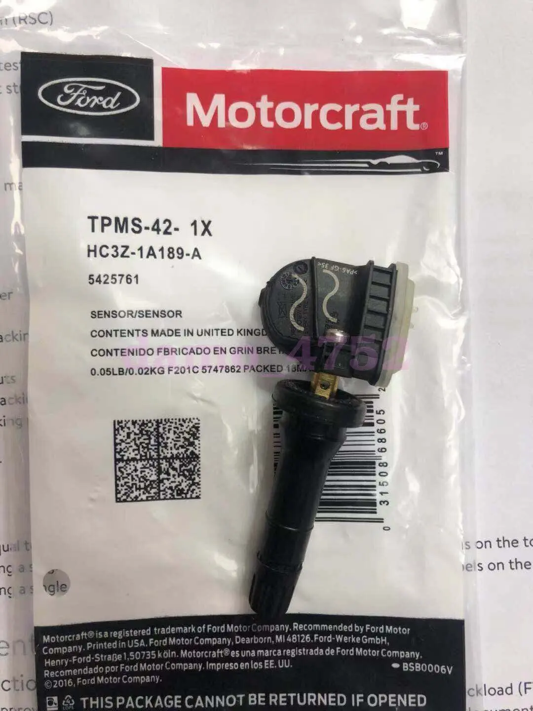 Motorcraft Tpms-42 Pressure Sensor For Ford Expedition Lincoln 1