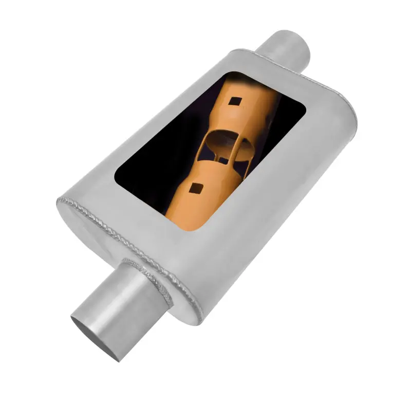 Gibson Mwa Superflow Offset/Offset Oval Muffler - 4X9X14In/2.25In Inlet/2.25In Outlet - Stainless 1