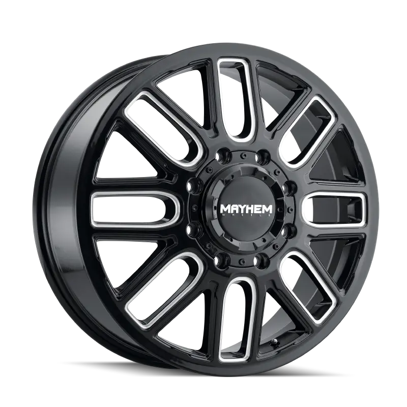 Mayhem 8107D Cogent Dually Wheel – 22X8.25 Inch, 8X165.1Mm Bolt Pattern, 115Mm Offset, 121.3Mm Hub Bore, Gloss Black With Milled Spokes 1