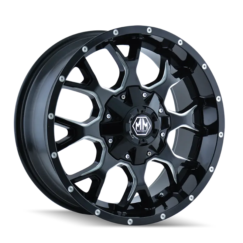 Mayhem 8015 Warrior Forged Alloy Wheel – 20X10 Inch, 6X135Mm Bolt Pattern, -25Mm Offset, 106Mm Hub Bore, Gloss Black With Milled Spokes 1