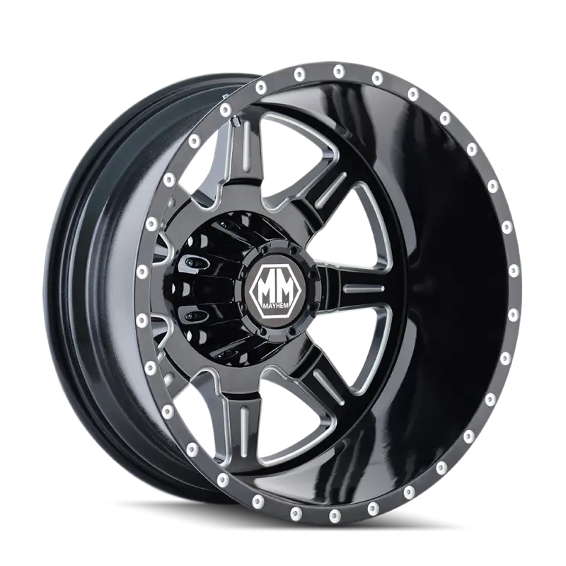 Mayhem Monstir 19.5X6.75 Rear Alloy Wheel – 8X200 Bolt Pattern, -143Mm Offset, 142Mm Hub Bore, Black/Milled Spoke Design 1