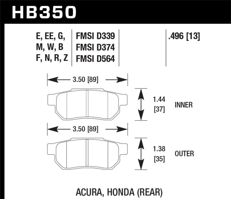 Hawk 90-01 Acura Integra (Excl Type R) / 98-00 Civic Coupe Si Dtc-60 Race Rear Brake Pads 1