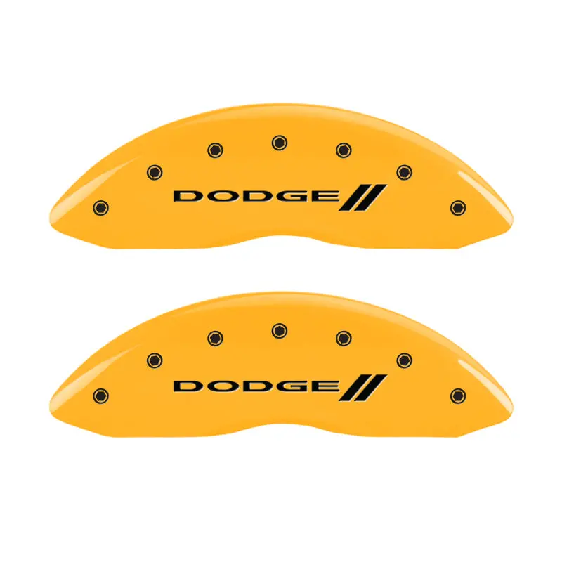 Mgp Engraved 4-Piston Caliper Covers – Dodge Yellow Finish With Stripe Design (Front & Rear) 1
