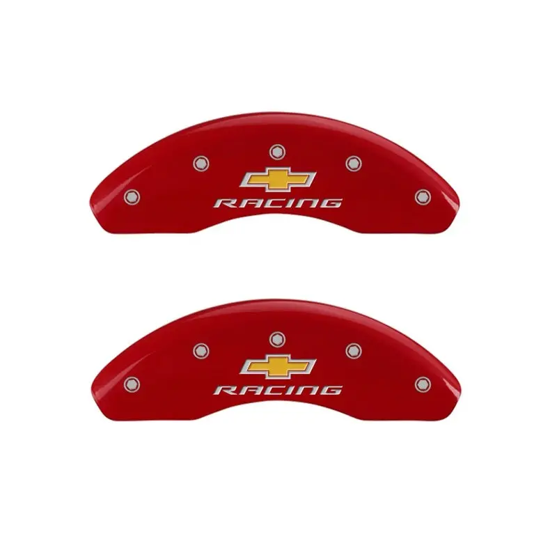 Mgp Engraved Front Caliper Covers For Chevrolet Vehicles – Racing Red With Silver Accent 1