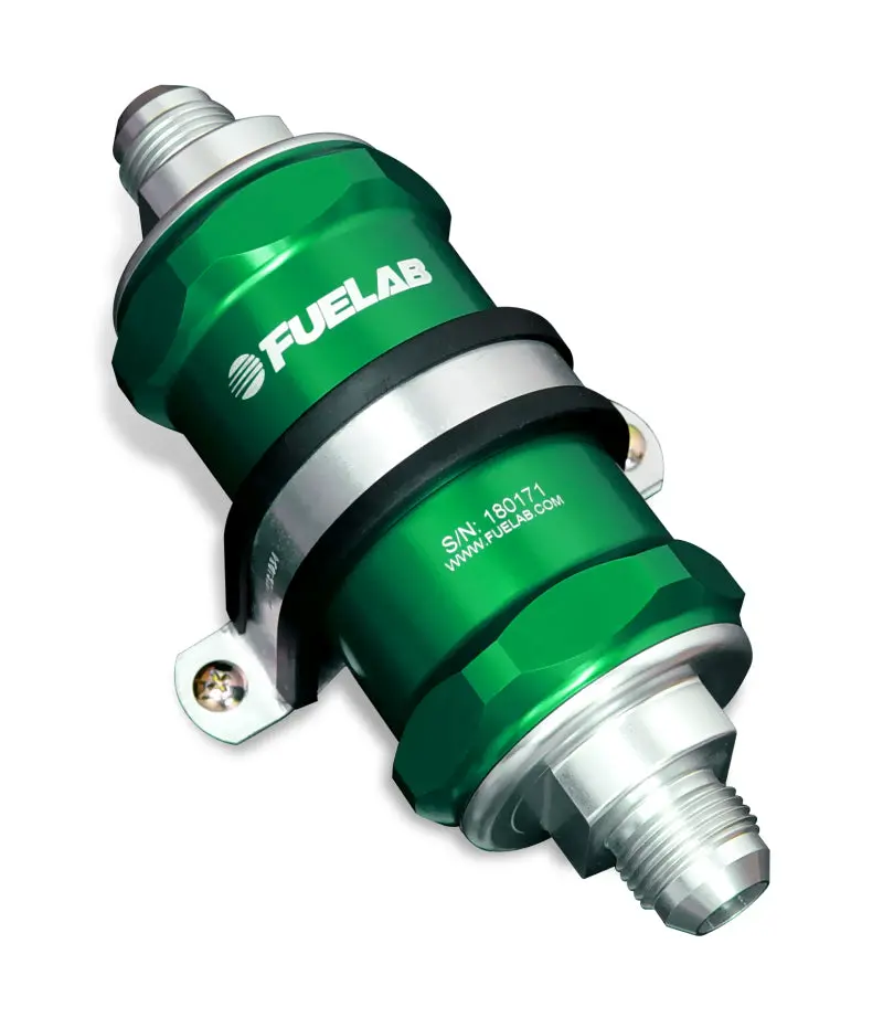 Fuelab 848 In-Line Fuel Filter Standard -6An In/Out 100 Micron Stainless W/Check Valve - Green 1