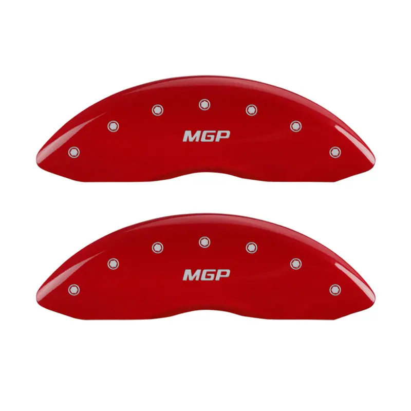 Mgp Engraved 4-Piston Caliper Covers — Red Finish With Silver Accent, Compatible With Multiple Applications 1
