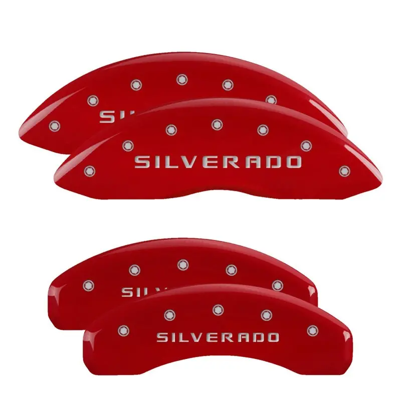 Mgp Engraved Brake Caliper Covers – Red Finish With Silver Lettering For 2019 Chevrolet Silverado 1500 1