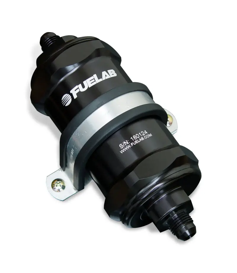 Fuelab 818 In-Line Fuel Filter Standard -10An In/-8An Out 100 Micron Stainless - Black 1