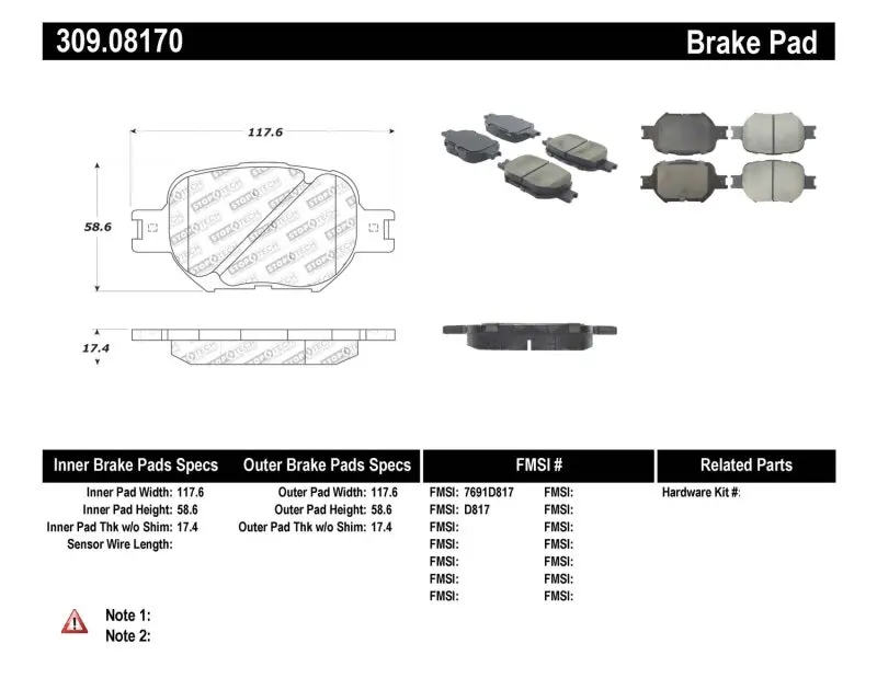 Stoptech Performance Front Brake Pads – Compatible With 2005–2008 Scion Tc, 2001–2005 Celica Gt, And 2000–2005 Celica Gt-S 1