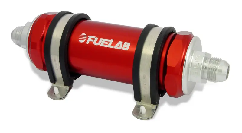 Fuelab 828 Inline Fuel Filter – -6An Inlet / -8An Outlet, 100-Micron Stainless Steel, Red Finish 1