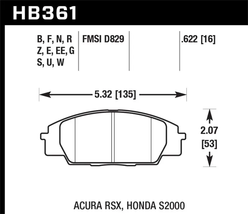 Hawk 02-06 Acura Rsx / 06-11 Honda Si / 00-09 S2000 Dtc-70 Race Front Brake Pads 1
