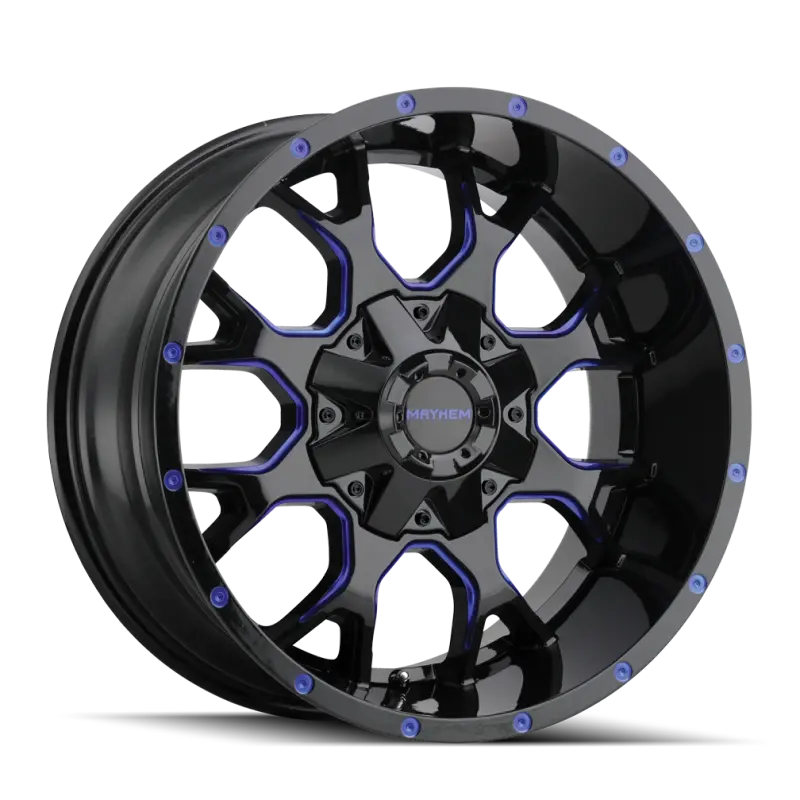 Mayhem 8015 Warrior 18X9 Inch Off-Road Wheel – 6X135 Bolt Pattern, -12Mm Offset, 106Mm Hub Bore, Black With Prism Blue Accent 1
